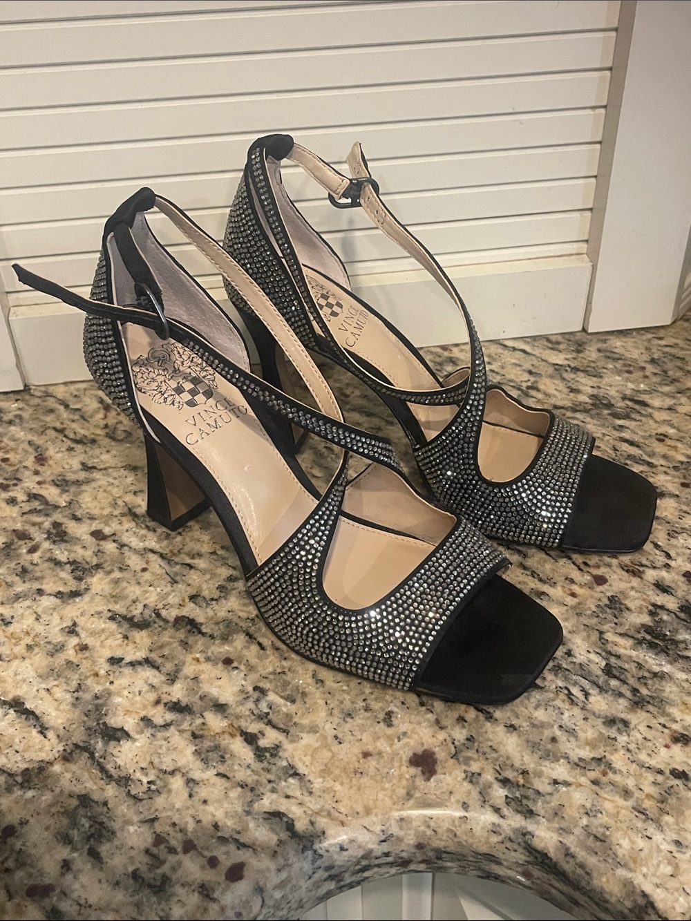 Sandals Heels Bling Metalic Ankle Straps Sz 6M VINCE CAMUTO